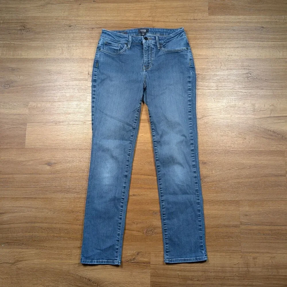 NYDJ Sheri Slim Jeans Womens Size 4P 4 Petite Blue Stretch Denim Straight